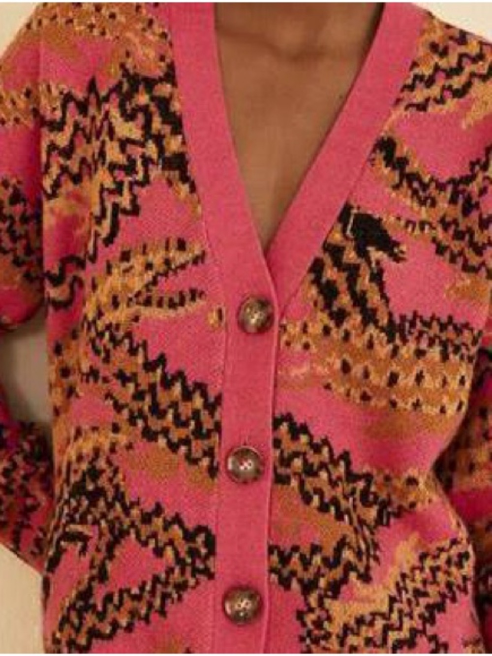 FARM Rio Croco Pink Jacquard Cardigan Sweater Size M - Picture 3 of 5